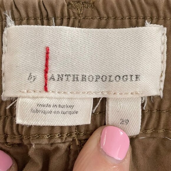by Anthropologie Casual Hi Rise Barrel Style Cotton Cargo Pants Tan Green Sz 29 - Picture 11 of 14